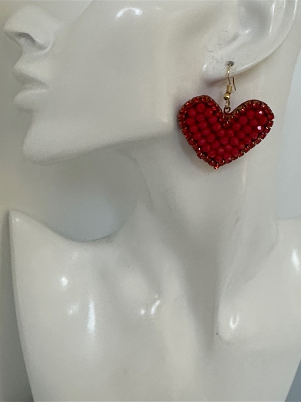 Red Beaded Heart Drop Earrings - Women Jewelry